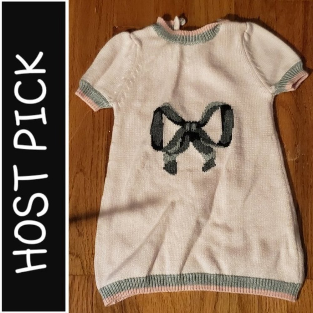 Monna Lisa Lightly Used Gray Pink Sweater Dress w/ with Black Bow Print 6M